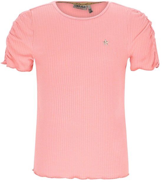 Like Flo Elise Flo girls rib ss shirt - Salmon - Maat 134-140