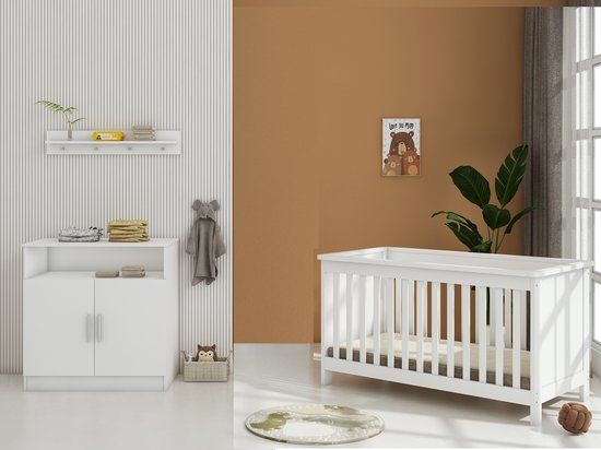 Cabino Born Lucky Texas Meegroei Babykamer 2 Delig Compleet – Baby bed 70x140 cm & Commode – Wit