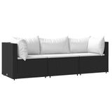 vidaXL 3-delige loungeset met kussens, zwart, polyrotan