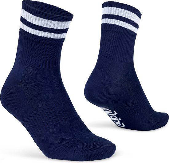 GripGrab Original Stripes Crew Zomer Fietssokken - Navy Blauw - Maat M (41-44)