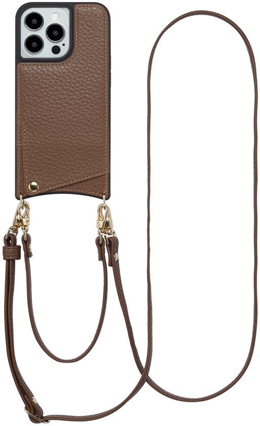 Selencia Hoesje - Geschikt voor Apple iPhone 13 Pro - Backcover met koord en pashouder - Mocha Brown