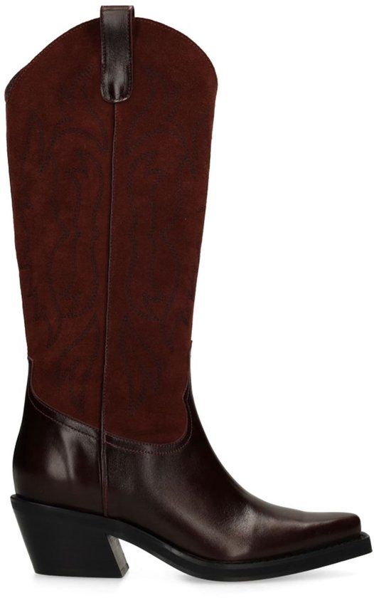 Sacha - Dames - Bordeaux leren cowboylaarzen suède details - Maat 39