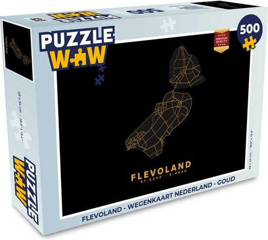 MuchoWow Puzzel Flevoland - Wegenkaart Nederland - Goud - Legpuzzel - Puzzel 500 stukjes