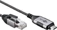 Goobay USB-C (m) naar RJ45 (m) Slimline Gigabit Ethernet Kabel - Nylon Sleeve - 2 meter - Zwart/Grijs