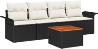 vidaXL Tuinbank Set Zwart Poly Rattan 2 Zitplaatsen Inclusief 5 Kussens