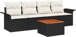 vidaXL Tuinbank Set Zwart Poly Rattan 2 Zitplaatsen Inclusief 5 Kussens