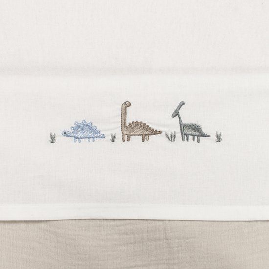 Funnababy Laken Wieg 75x100cm Borduur Dino Wit Katoen