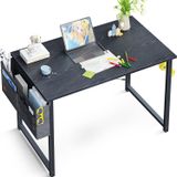 ODK Klein computerbureau met hoofdtelefoonhouder en opbergtas, klein houten bureau voor thuis of kantoor, zwart, 80 x 40 x 73,2 cm