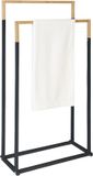 Relaxdays Handdoekenrek, 86 x 44 x 21 cm, metaal, bamboe, 2 stangen, staande handdoekhouder, zwart/naturel