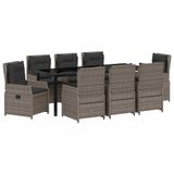 vidaXL Tuin Eettafel Set 9-delig Grijs Polyrattan