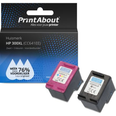 PrintAbout Huismerk HP 300XL (CC641EE + CC644EE) Inktcartridge Zwart + 3 kleuren Voordeelbundel Hoge capaciteit - 1126556