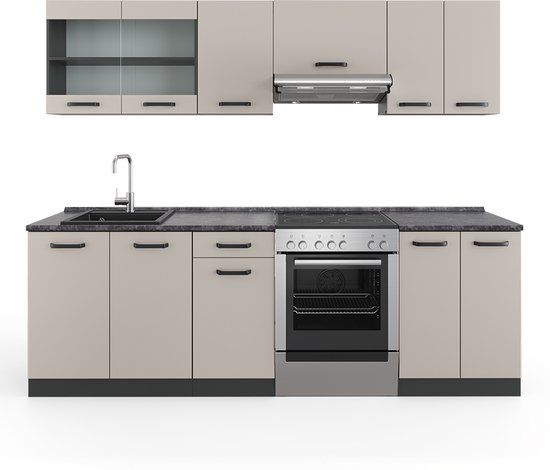 Vicco R-Line Keukenblok – 240 cm, WB Antraciet Kasjmier/antraciet