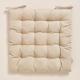 ROOM99 Carmen Stoelkussen, 40 x 40 x 4,5 cm, zitkussen met banden, sierkussen, stoel, vloerkussen, outdoor, indoor, woonkamer, katoen, natuurlijke stof, beige, 1 stuk