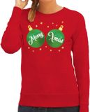 Bellatio Decorations Shoppartners Bv Foute kersttrui / sweater rood met groene Merry Xmas borsten voor dames - kerstkleding / christmas outfit L