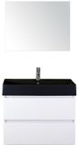 BES LED Maxx XL Badmeubelset 80 cm - Wit Hoogglans - Wastafel Kube Zwart 1 Kraangat met Spiegel