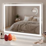 Fraay® Hollywood Spiegel met Verlichting - 60x50cm - 3 Lichtstanden - Make Up Spiegel met 10x Vergrootspiegel - Vanity Spiegel - Mirror - LED Strip Verlichting Dimbaar
