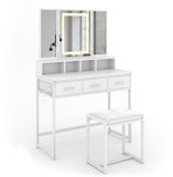 Vicco Mavida Kaptafel – 90 cm met spiegel LED en kruk Wit
