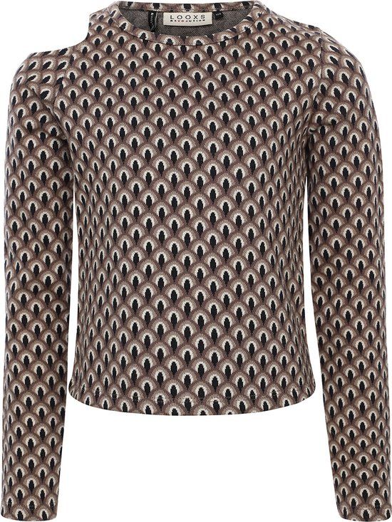 LOOXS 10sixteen Meisjes T-shirt - Lange Mouw - Maat 128 - Beige Dessin