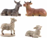 Decoris Kerststal dierenbeeldjes - 4x stuks - os - ezel - schapen - 9 cm - polystone