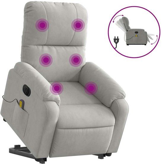 vidaXL Sta-op-massagestoel elektrisch microvezelstof lichtgrijs