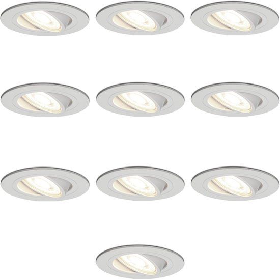 HOFTRONIC - 10x LED Inbouwspots - Wit - 2700K Warm Wit - 5W - Dimbaar en Kantelbaar - GU10 - IP20