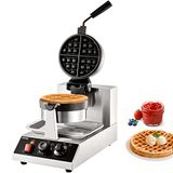 VEVOR Ronde wafelijzer wafel 1300 W, contactgrill Belgisch wafelijzer 4 stuks roestvrij staal wafelautomaat incl. voedselclip & borstels & brandveilig handvat, voor cafés, restaurant enz.