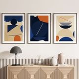 LUMALÉA Lot De 3 Affiches / Posters Triptyque - Formes Géométriques - 3 Affiches - 60x80 Cm (cadres Non Fournis) - Bordure Noire