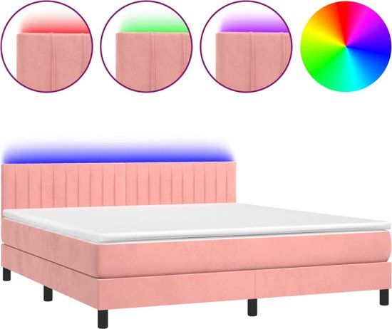 vidaXL Boxspring met matras en LED fluweel roze 160x200 cm