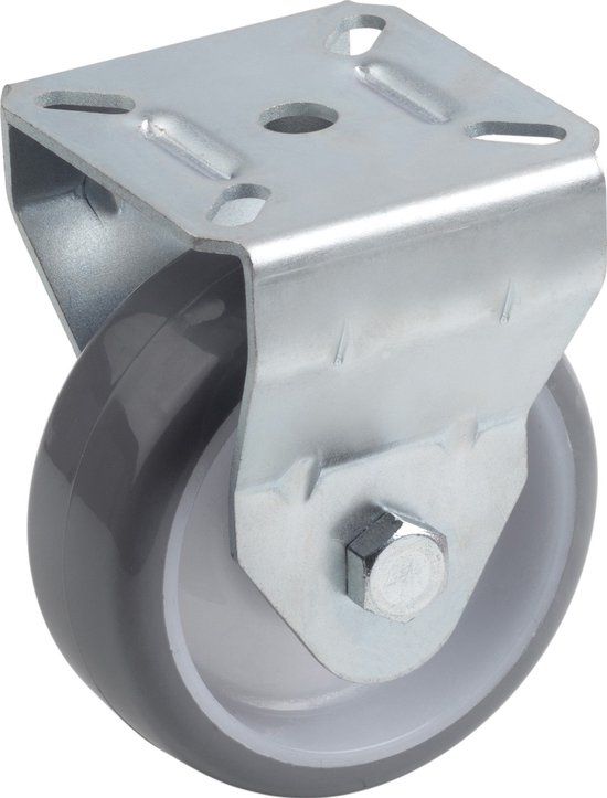 Metafranc Bokwiel Ø 75 mm - Plaat 70 x 59 mm - Polyurethaan wiel - Zacht loopvlak - Rollager - Draagvermogen 99 kg