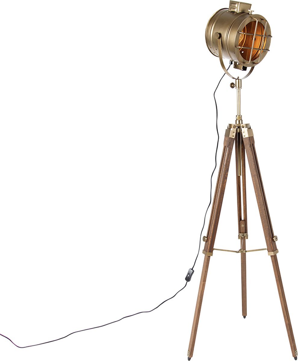 QAZQA shiny - Industriele Tripod | driepoot vloerlamp | Staande Lamp - 1 lichts - H 176 cm - Brons - Industrieel - Woonkamer | Slaapkamer | Keuken