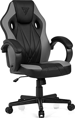 SENSE7 Gaming Prism Bureaustoel, gamer, ergonomische stoel, armleuning, eendelig stalen frame, instelbare hellingshoek zwart-grijs, 119x62x60