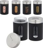 Merkloos Relaxdays kruidenpotjes - set van 6 - strooigaatjes (3 groottes) - 290 ml - glas - rvs - zwart