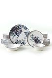 Elegante 24-delige keramische dinerset, antibacterieel en gemakkelijk schoon, wit/blauw/paars, inclusief 6 borden (28 cm), kommen en dessertborden, vaatwasmachinebestendig