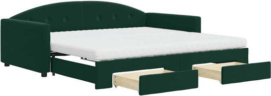 vidaXL Slaapbank met onderschuifbed, lades, 100x200 cm, fluweel, donkergroen