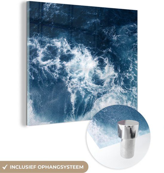 MuchoWow® Glass Painting 90x90 cm - Acrylic Glass Painting - Water - Wave - Blue - Photo on Glass - Paintings
