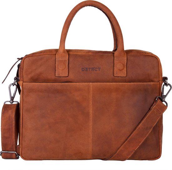 DSTRCT Wall Street 15.4 inch Leren Laptoptas - Cognac
