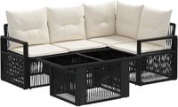vidaXL Tuinbank Set 5-delig Zwart en Crème Wit Polyrattan
