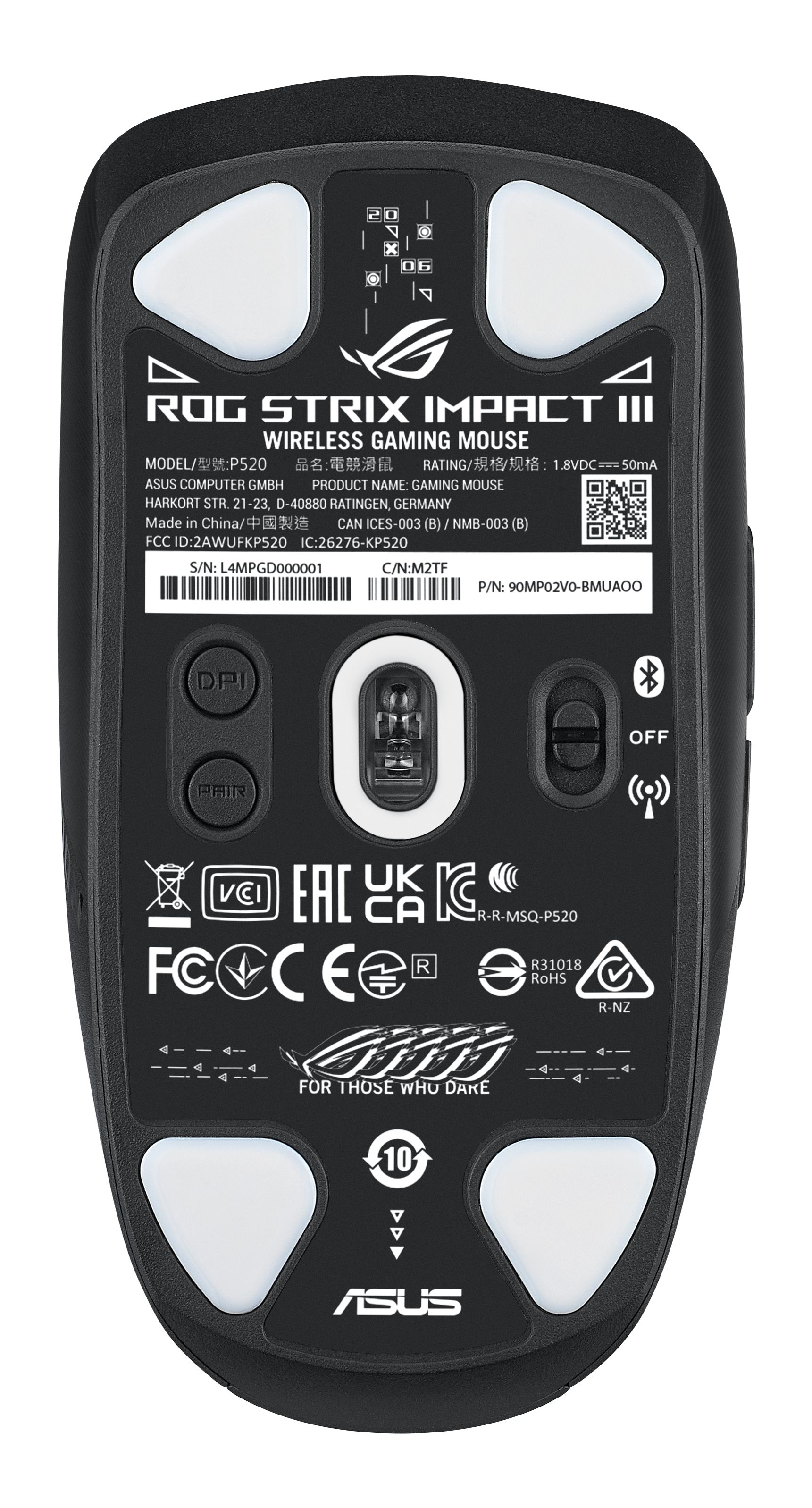 ASUS ROG Strix Impact III Wireless Gaming Mouse - Black - 36000 DPI - RF Wireless + Bluetooth