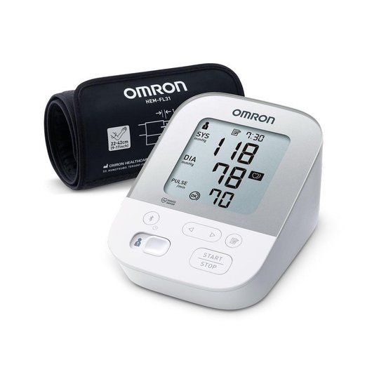 OMRON X4 Smart Bloeddrukmeter Bovenarm - Aanbevolen door Hartstichting - Blood Pressure Monitor met Hartslagmeter – Onregelmatige Hartslag - Klinisch Gevalideerd - met Mobiele App - 22 tot 42 cm Manchet – 5 jaar Garantie