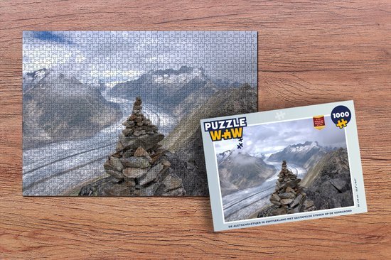 MuchoWow Puzzel De Aletschgletsjer in Zwitserland met gestapelde stenen op de voorgrond - Legpuzzel - Puzzel 1000 stukjes volwassenen