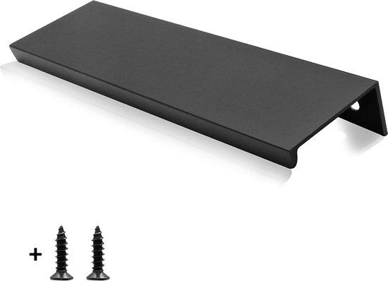 Handgreep plat zwart | 25cm | Metaal | Modern | Inclusief schroeven