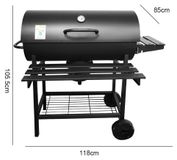 BBQ-grill à charbon pour extérieur - Grill de jardin avec support - Acier - Avec thermomètre - Sur roues - 105,5 x 85 x 118 cm