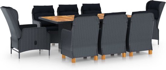 vidaXL 9-delige Tuinset met kussens poly rattan donkergrijs