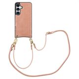 Selencia Hoesje - Samsung Galaxy S25 - Croco Backcover met koord en pashouder - Old Pink