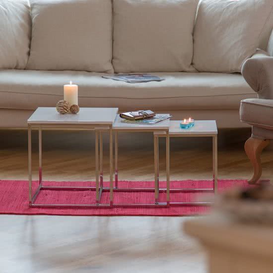Relaxdays Bijzettafel Set van 3 - Mimiset - Modern - Salontafel - Hout, Metaal Wit