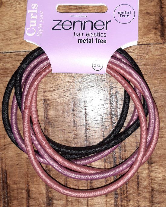 Zenner Style Your Curls Metal Free XL Hair Elastics - Black, Pink, Brown - 6 Pieces