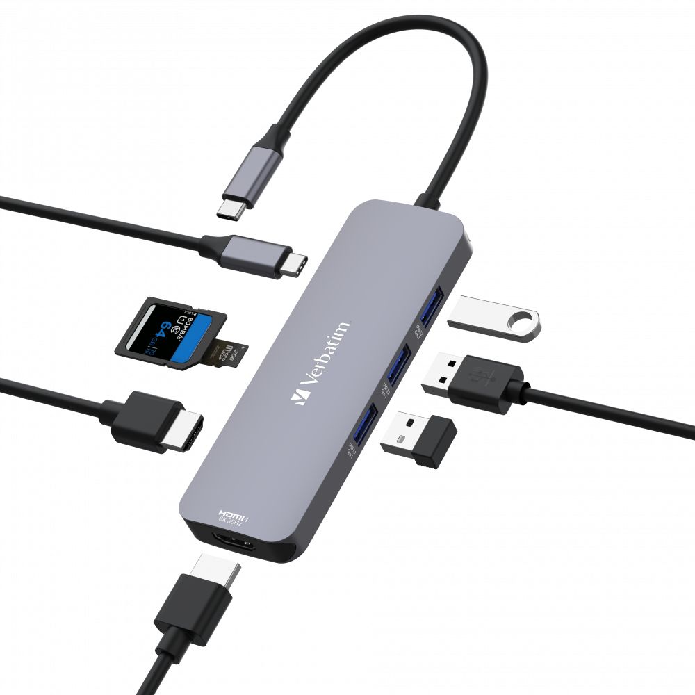 Verbatim CMH-08 USB-C Hub - 8-in-1 - 5000 Mbit/s - Silver