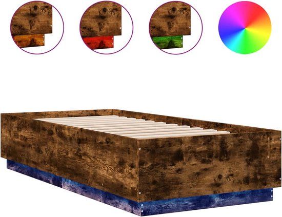 vidaXL Bedframe met LED-verlichting - Gerookt eikenkleurig - 90x200 cm