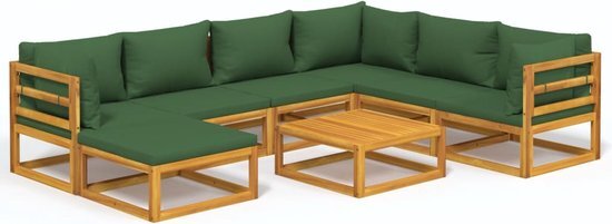 vidaXL 8-delige Loungeset met groene kussens massief hout