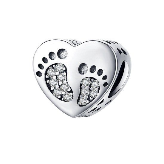 Zilverana Voetjes Hart Bedel Zirconia - 925 Zilver - Geschikt voor Armband en Ketting